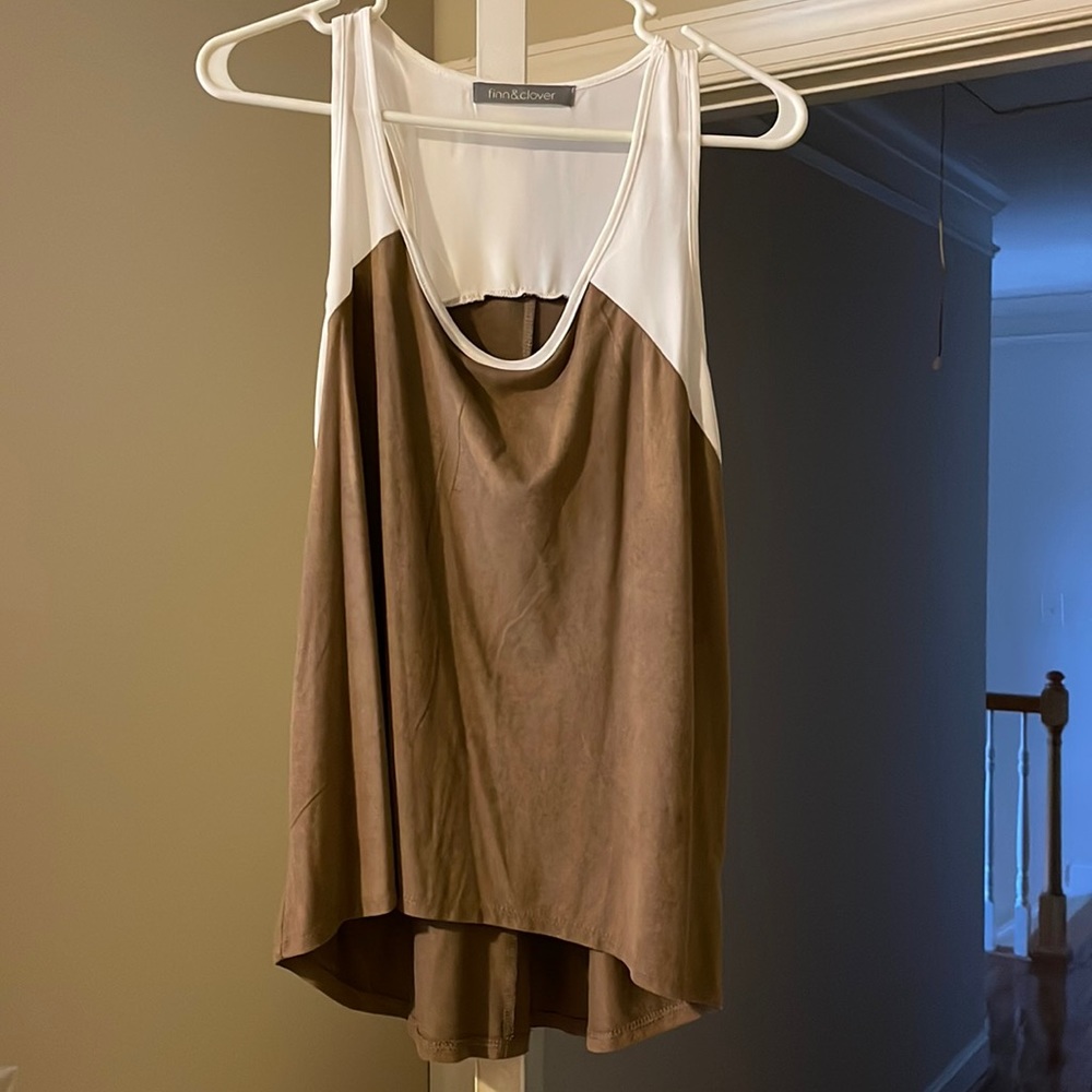 White and tan racerback top (tan portion suede like material)
